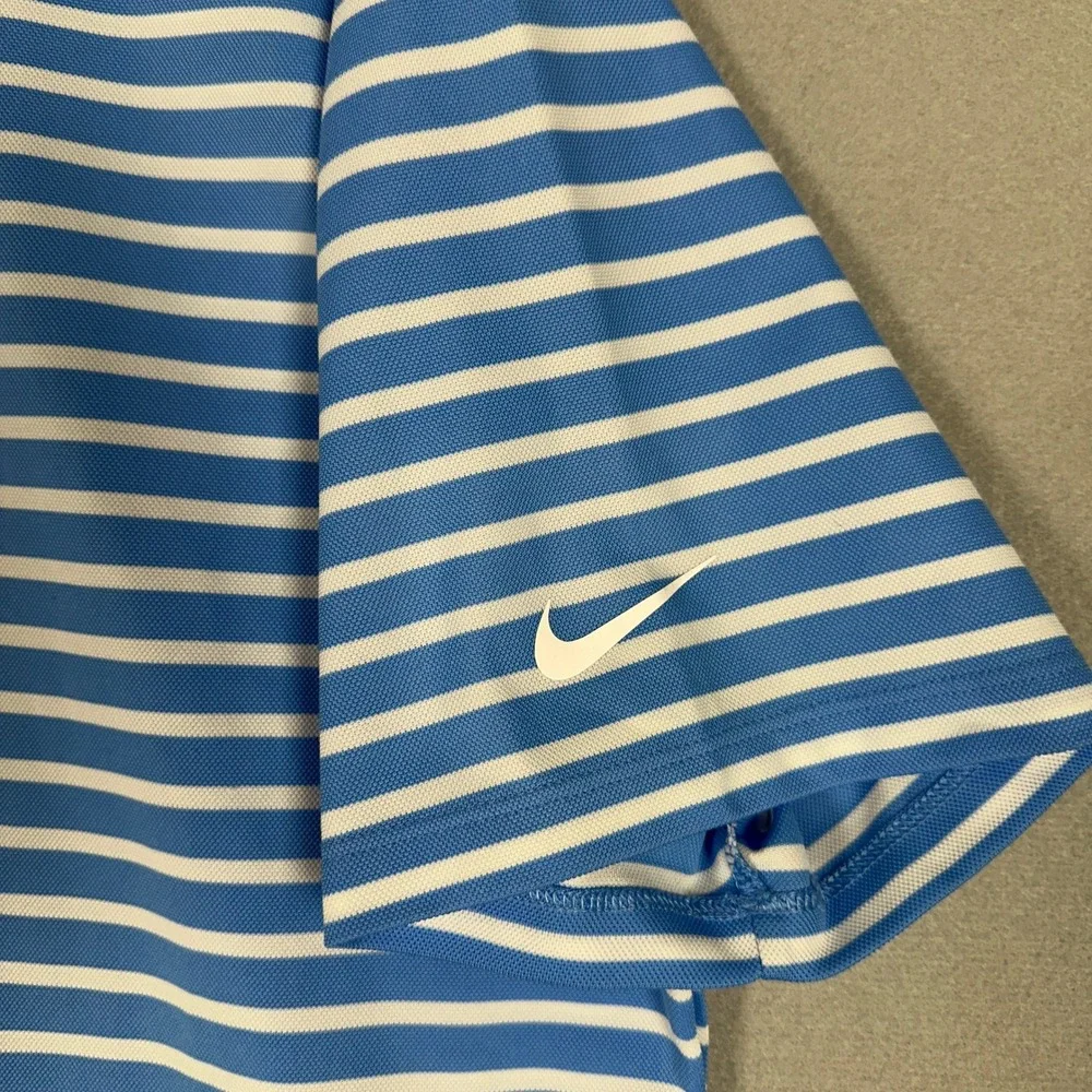 Nike Polo Shirt Mens XL Dri-FIT Blue White Striped Golf Performance Short Sleeve